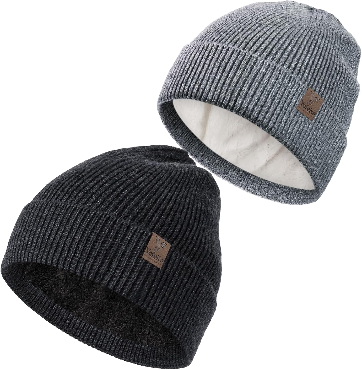 Winter Beanies Hats for Men Women, 2-Pack Soft Fleece Lined Beanie, Insulated Ski Stocking Cap for Cold Weather